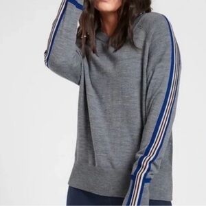 Gray Sweater with Blue Stripes